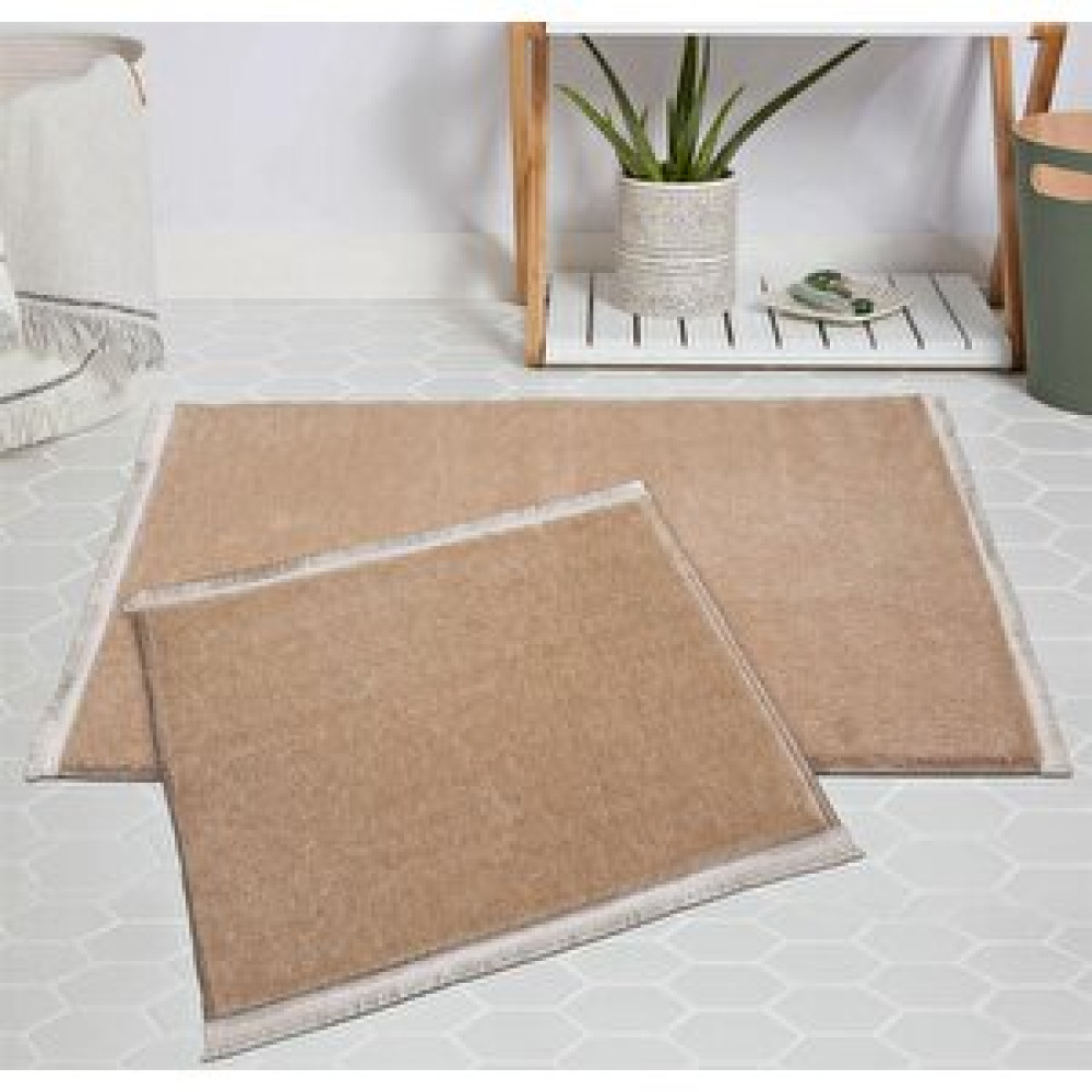 My Evilla Modern Dekoratif Halı Jel Kaymaz Taban Bej Cappuccino Saçaklı 60x100-50x60 Banyo Halısı Fiyatı