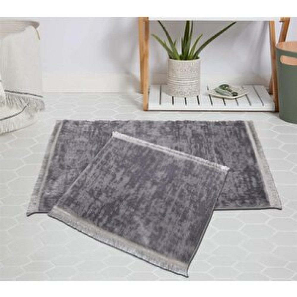 My Evilla Modern Dekoratif Halı Jel Kaymaz Taban Gri Kırçıllı Saçaklı 50x80-50x40 Banyo Halısı Fiyatı