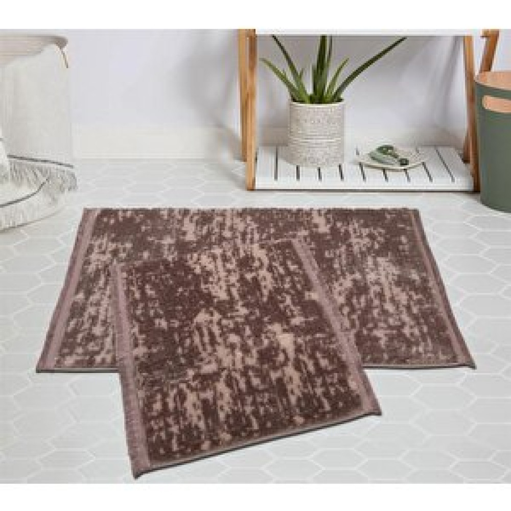 My Evilla Modern Dekoratif Halı Jel Kaymaz Taban Kahverengi Desenli Saçaklı 50x80-50x40 Banyo Halısı Fiyatı
