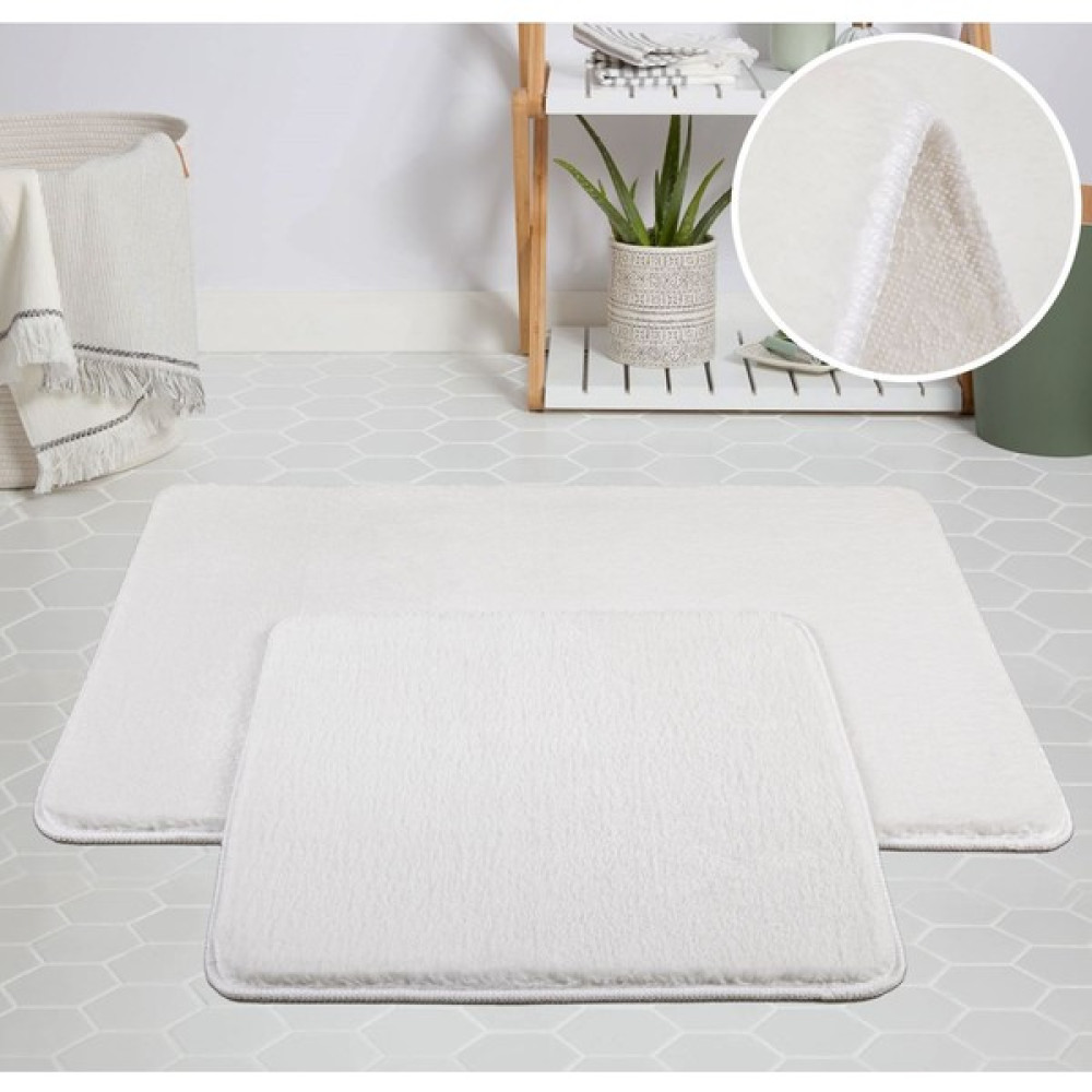 My Evilla Modern Dekoratif Halı Jel Kaymaz Taban Peluş Beyaz Desen Paspas Takımı 50X80 - Renkli Klozet Takımı Fiyatı