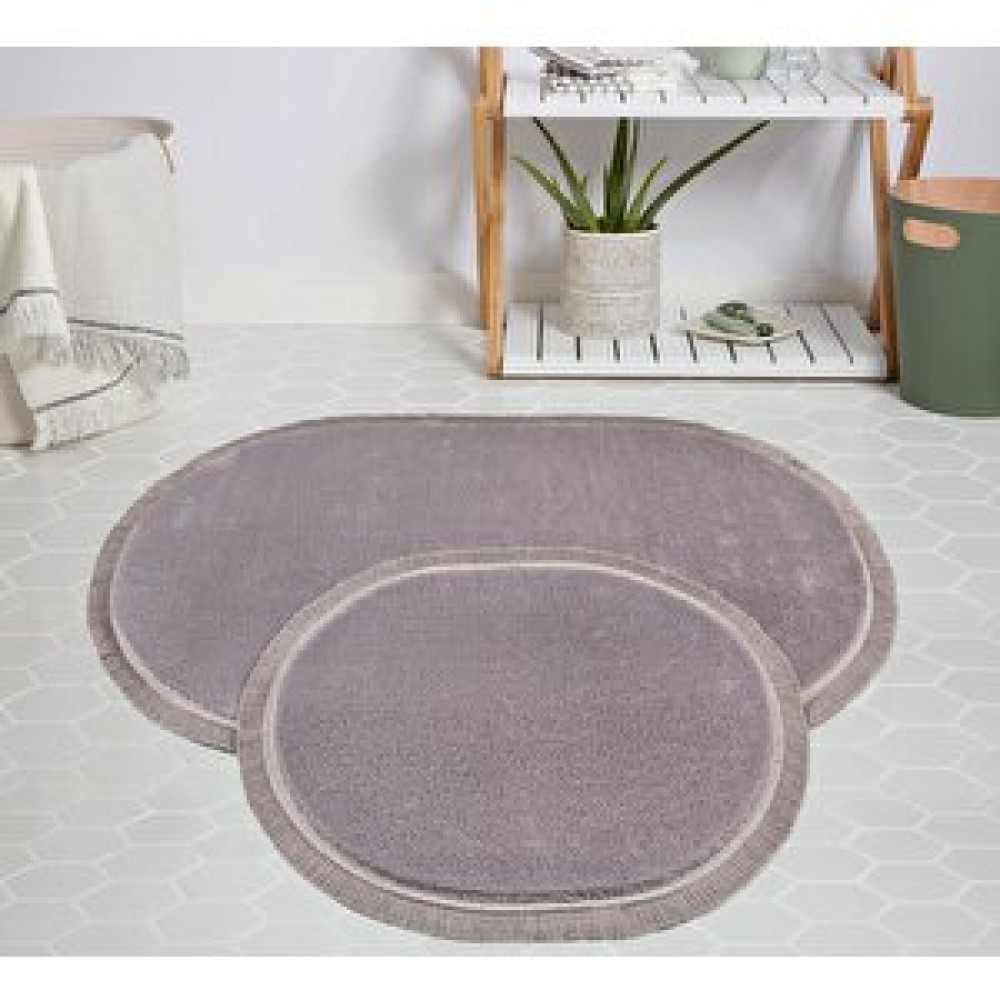 My Evilla Modern Dekoratif Halı Jel Kaymaz Taban Peluş Gri Saçaklı Oval Paspas Takımı 50x80 Banyo Halısı Fiyatı