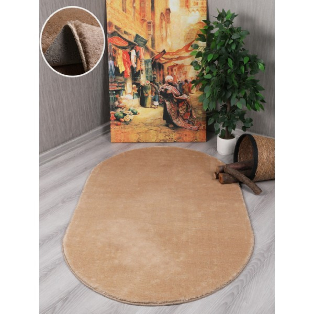 My Evilla Modern Dekoratif Kaymaz Taban Rabbit Oval Halı Yolluk - 40 x 60 cm - Bej Yolluk Fiyatı