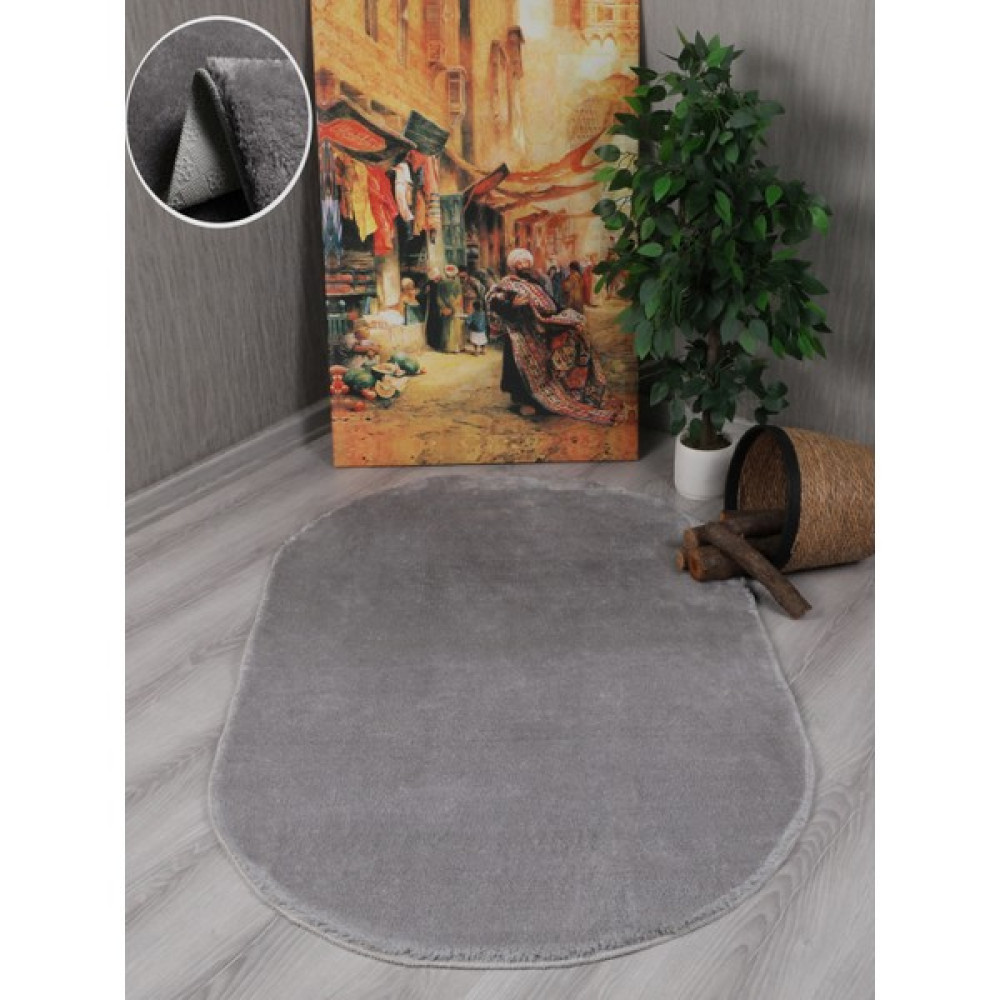 My Evilla Modern Dekoratif Kaymaz Taban Rabbit Oval Halı Yolluk - 40 x 60 cm - Gri Yolluk Fiyatı