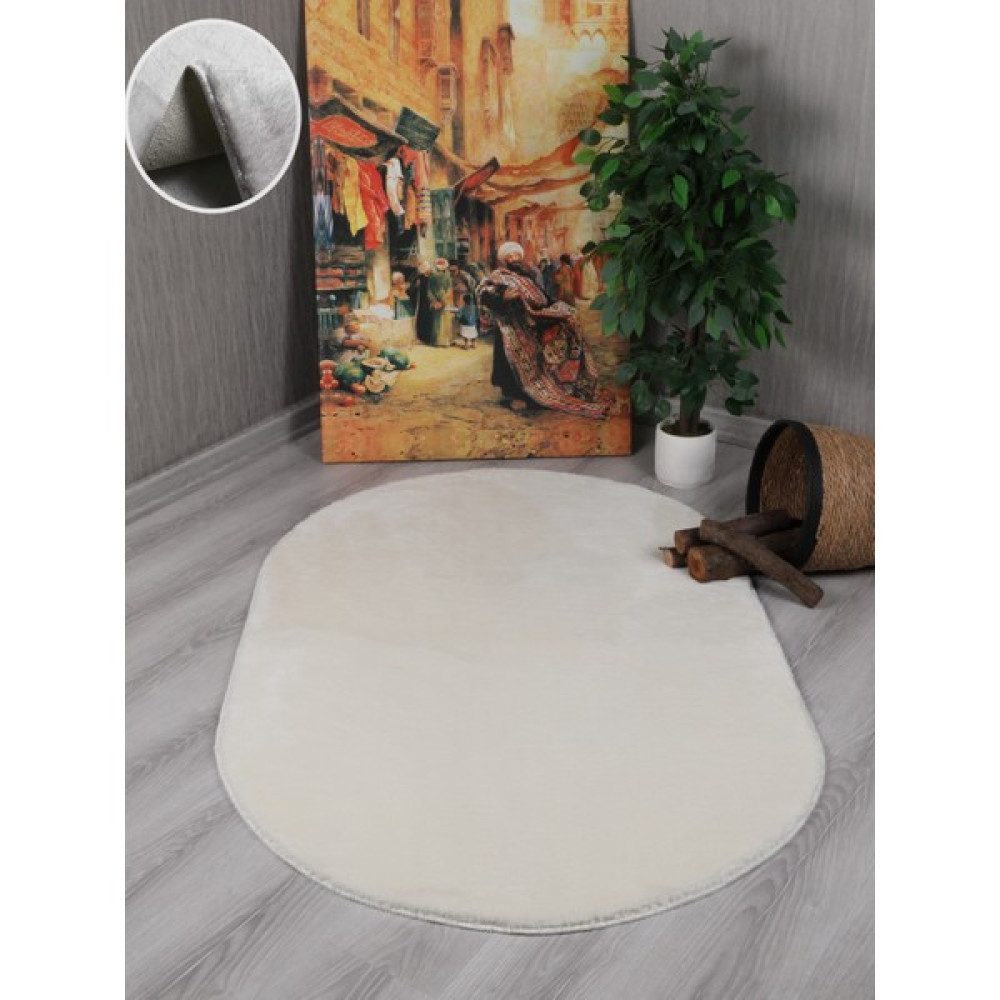 My Evilla Modern Dekoratif Kaymaz Taban Rabbit Oval Halı Yolluk - 40 x 60 cm - Krem Yolluk Fiyatı
