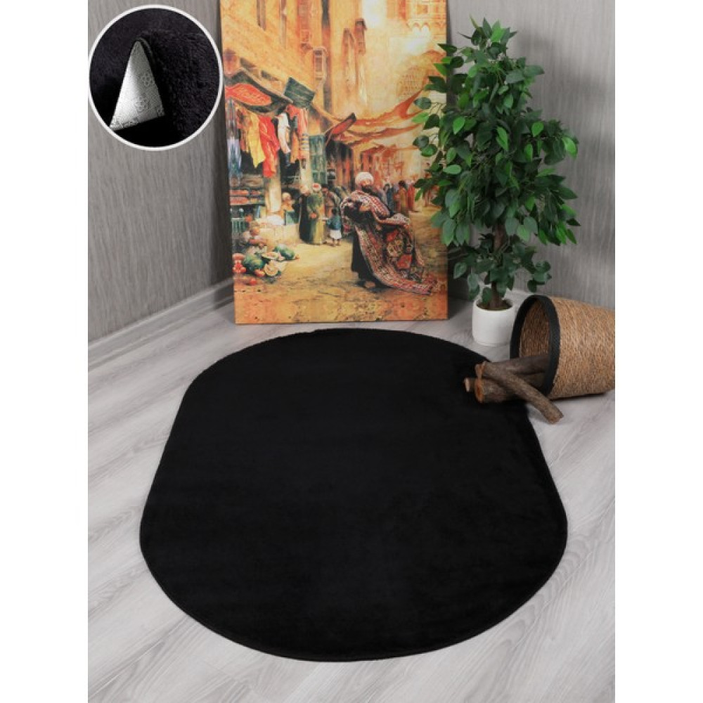 My Evilla Modern Dekoratif Kaymaz Taban Rabbit Oval Halı Yolluk - 40 x 60 cm - Siyah Yolluk Fiyatı