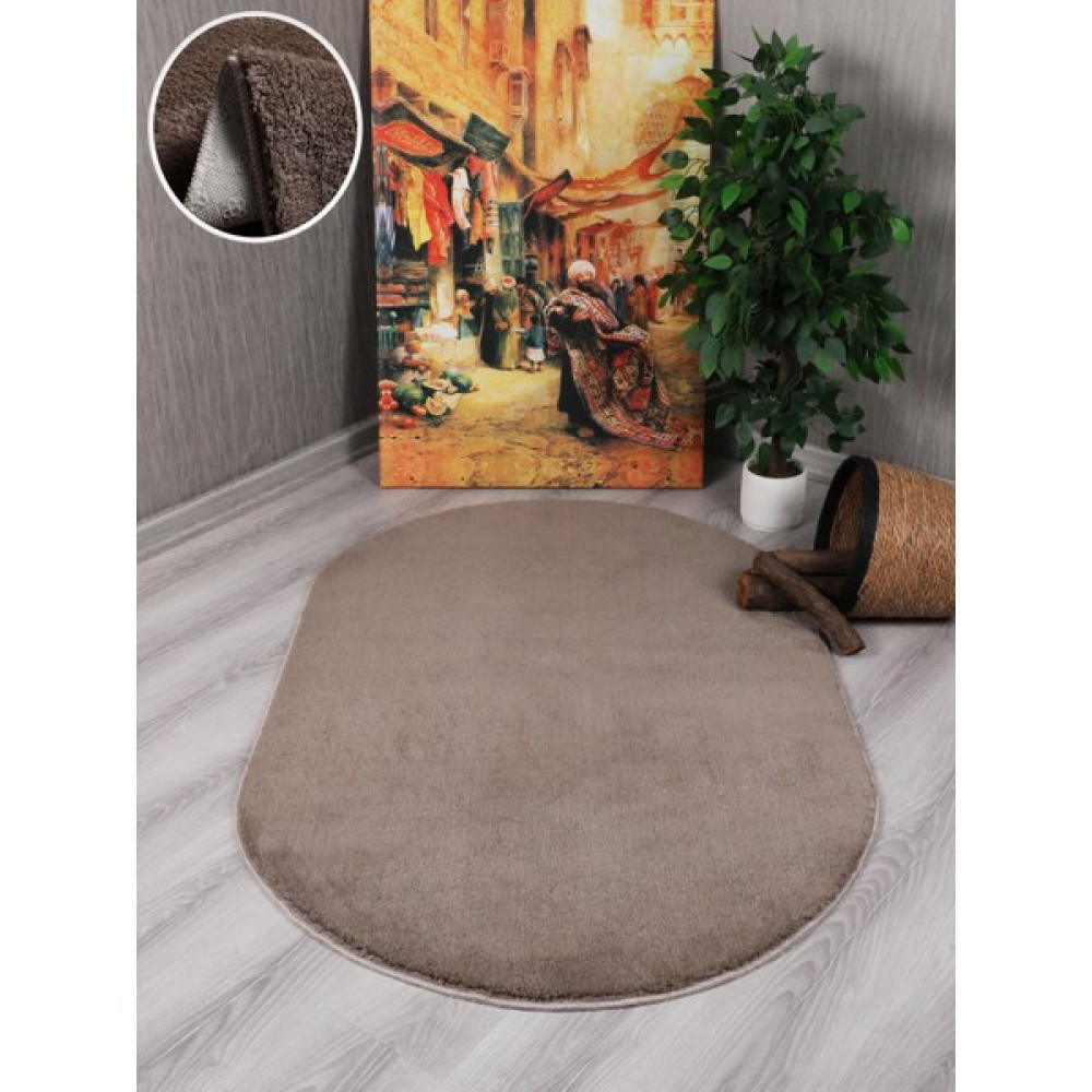 My Evilla Modern Dekoratif Kaymaz Taban Rabbit Oval Halı Yolluk - 40 x 60 cm - Vizon Yolluk Fiyatı