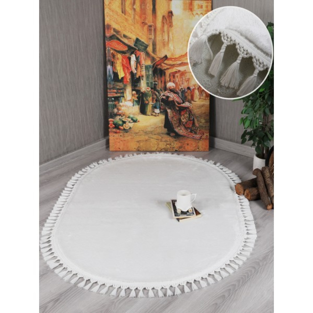 My Evilla Modern Dekoratif Kaymaz Taban Rabbit Oval Örgü Saçaklı - 40 x 60 cm - Beyaz Yolluk Fiyatı