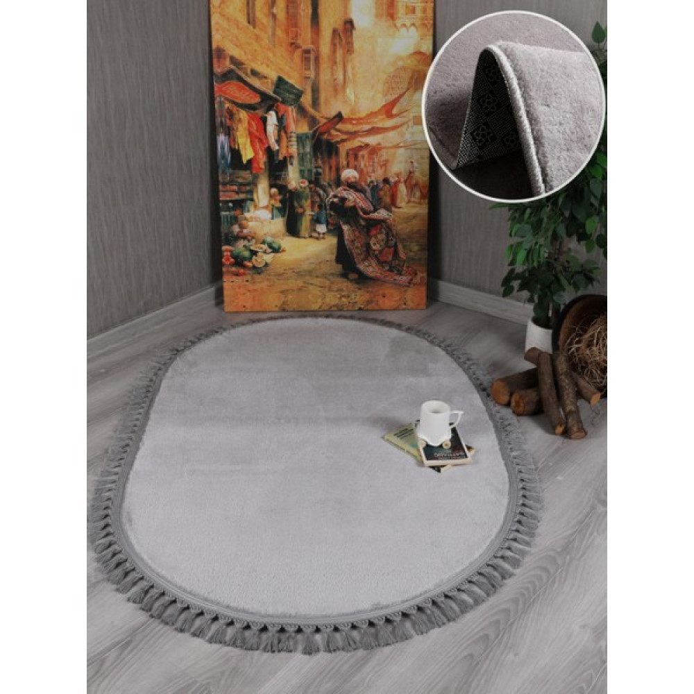 My Evilla Modern Dekoratif Örgü Saçaklı Simirna Peluş Halı Yolluk - Açık Gri - 40 x 60 cm Yolluk Fiyatı