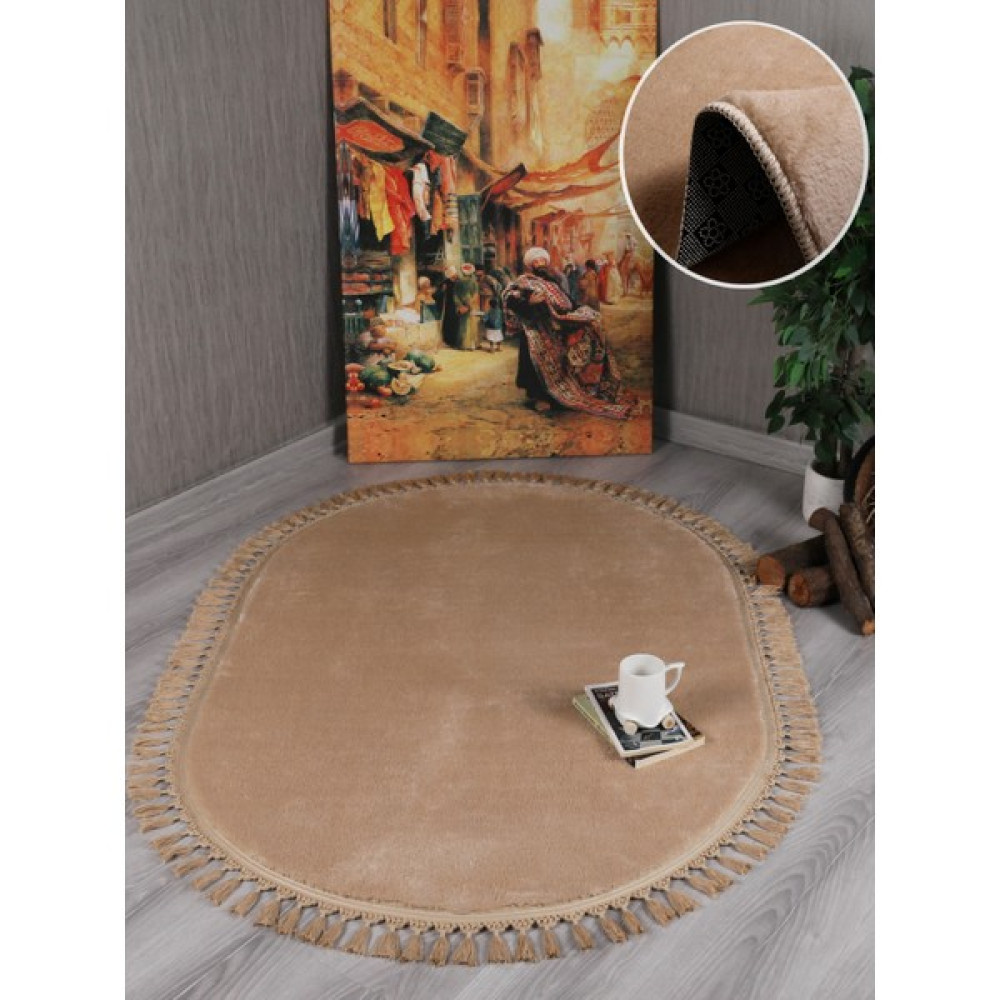 My Evilla Modern Dekoratif Örgü Saçaklı Simirna Peluş Halı Yolluk - Bej - 150 x 250 cm Yolluk Fiyatı