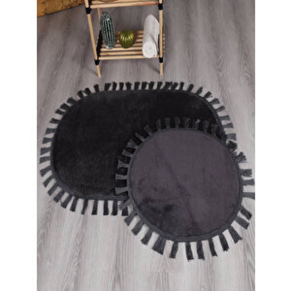 My Evilla Modern Dekoratif Yıkanabilir Peluş Puffy Kaymaz Taban Oval Püskül Saçaklı 2'li Banyo Paspası 50x80 50x80 cm Banyo Halısı Fiyatı