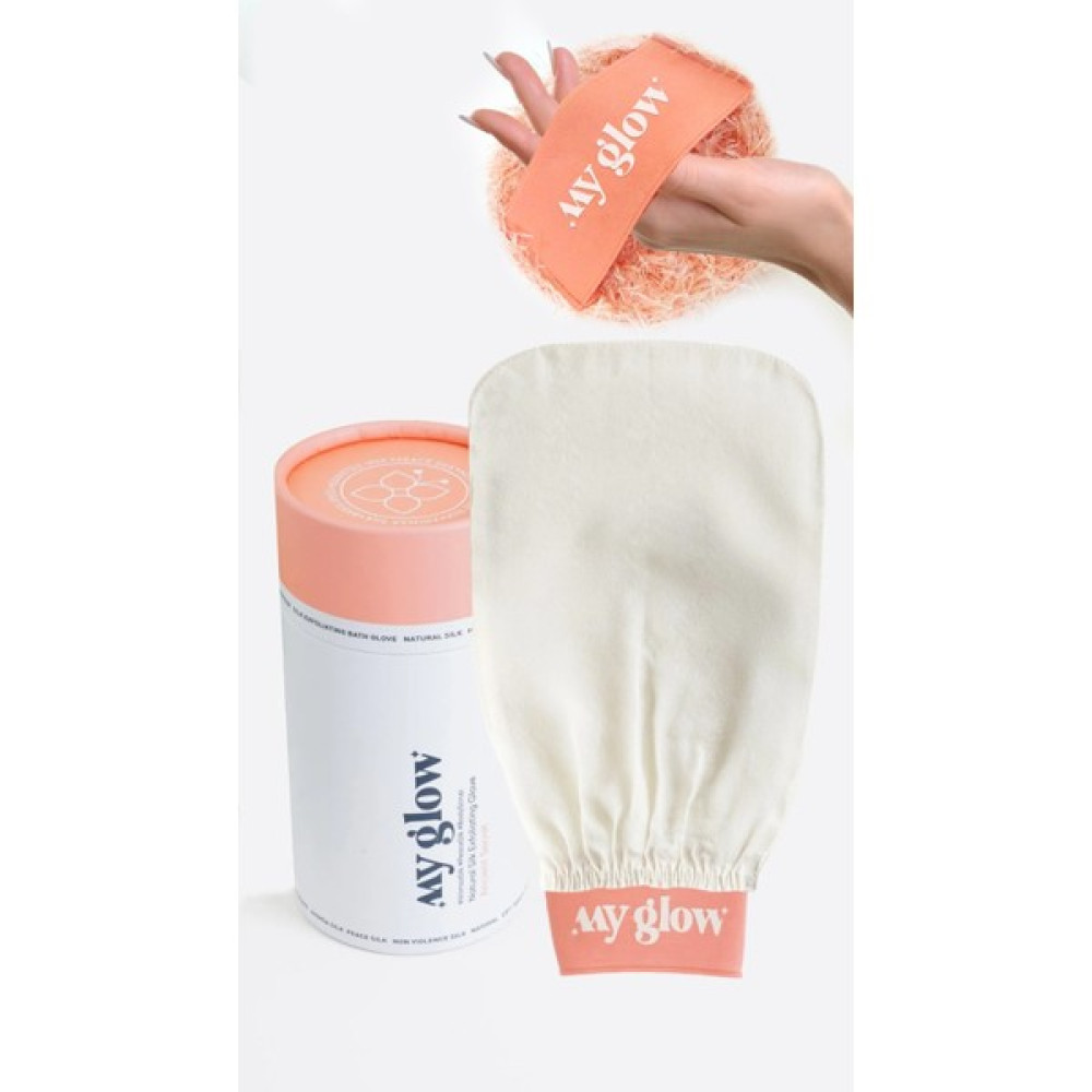 My Glow Banyo Kesesi Duş Hamam Peeling Eldiveni %100 Floş İpek ve El Pouch Armağan - Ekru Vücut Bakım Setleri Fiyatı