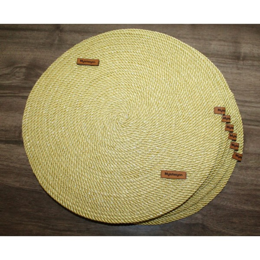 My İstasyon Amerikan Servis Gold & Hardal Kordon İp Supla Takımı, 6 Adet Tabak Altlığı Makine Dikişli - 33 x 33 cm Amerikan Servis Fiyatı