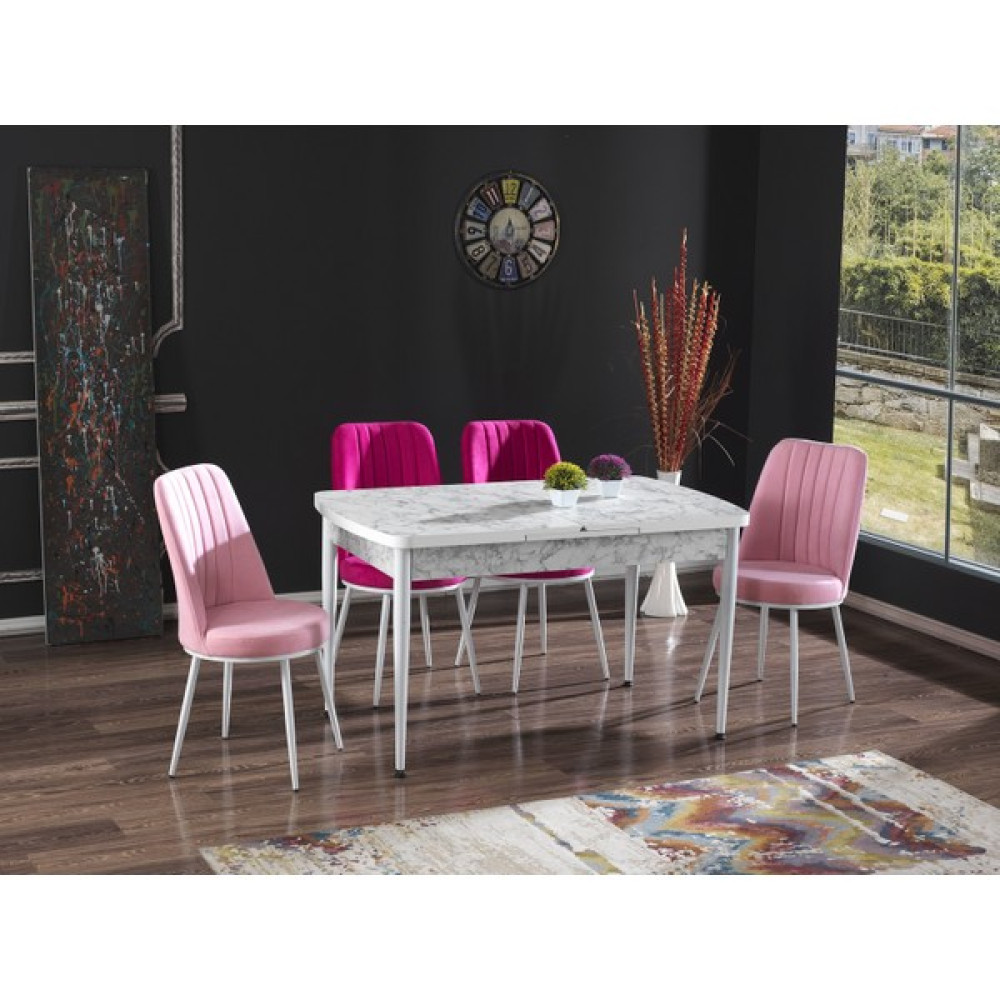 My Massa Mymassa Elit Trend Carrara Mutfak Masa Takımı - Mutfak Masası - 4 Gold Sandalyeli - Yemek Odası Takımı Masa - Sandalye Seti / Takımı Fiyatı