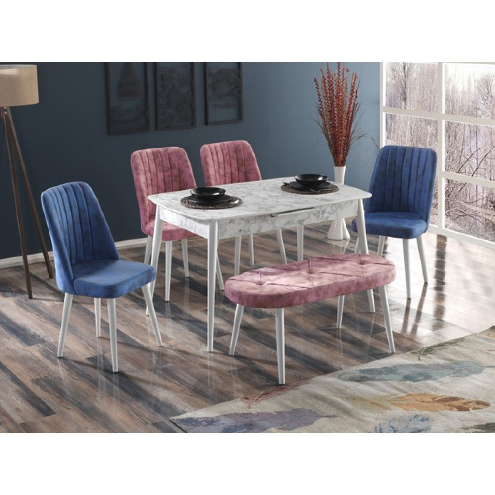 My Massa Mymassa Panama Carrara Mdf Mutfak Masası Takımı - Yemek Masası ve 4 Polo Sandalye 1 Bench Takımı - Yemek Odası Takımı Masa - Sandalye Seti / Takımı Fiyatı