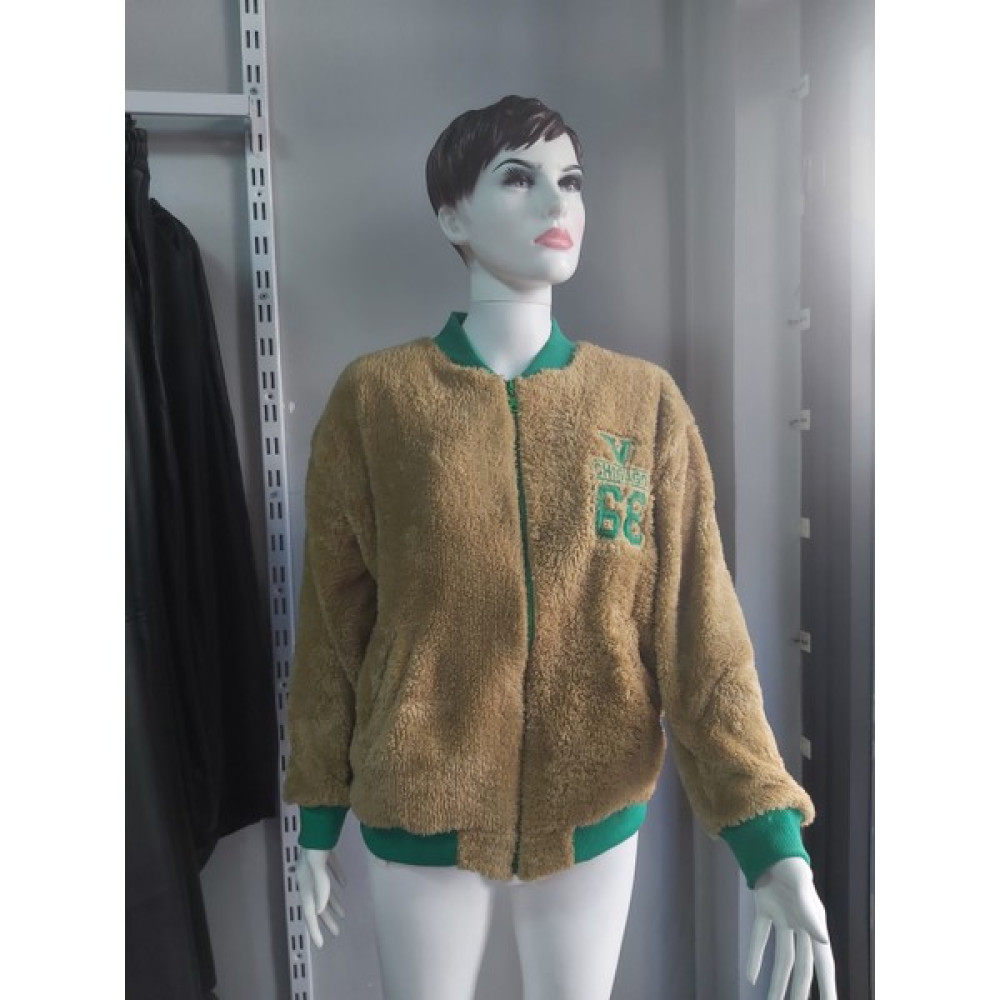 My Model Kahverengi Chigago Baskılı Fermuarlı Peluş Mont Bayan Mont Fiyatı