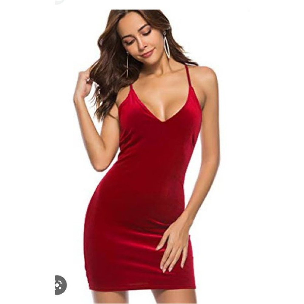 My Model Kırmızı Kadife Askılı Mini Elbise Elbise Fiyatı