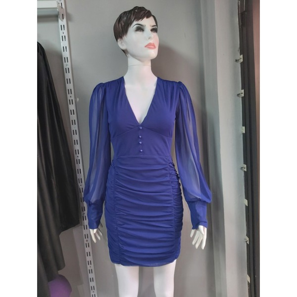 My Model Mavi Mini Dekolteli Tül Elbise Elbise Fiyatı