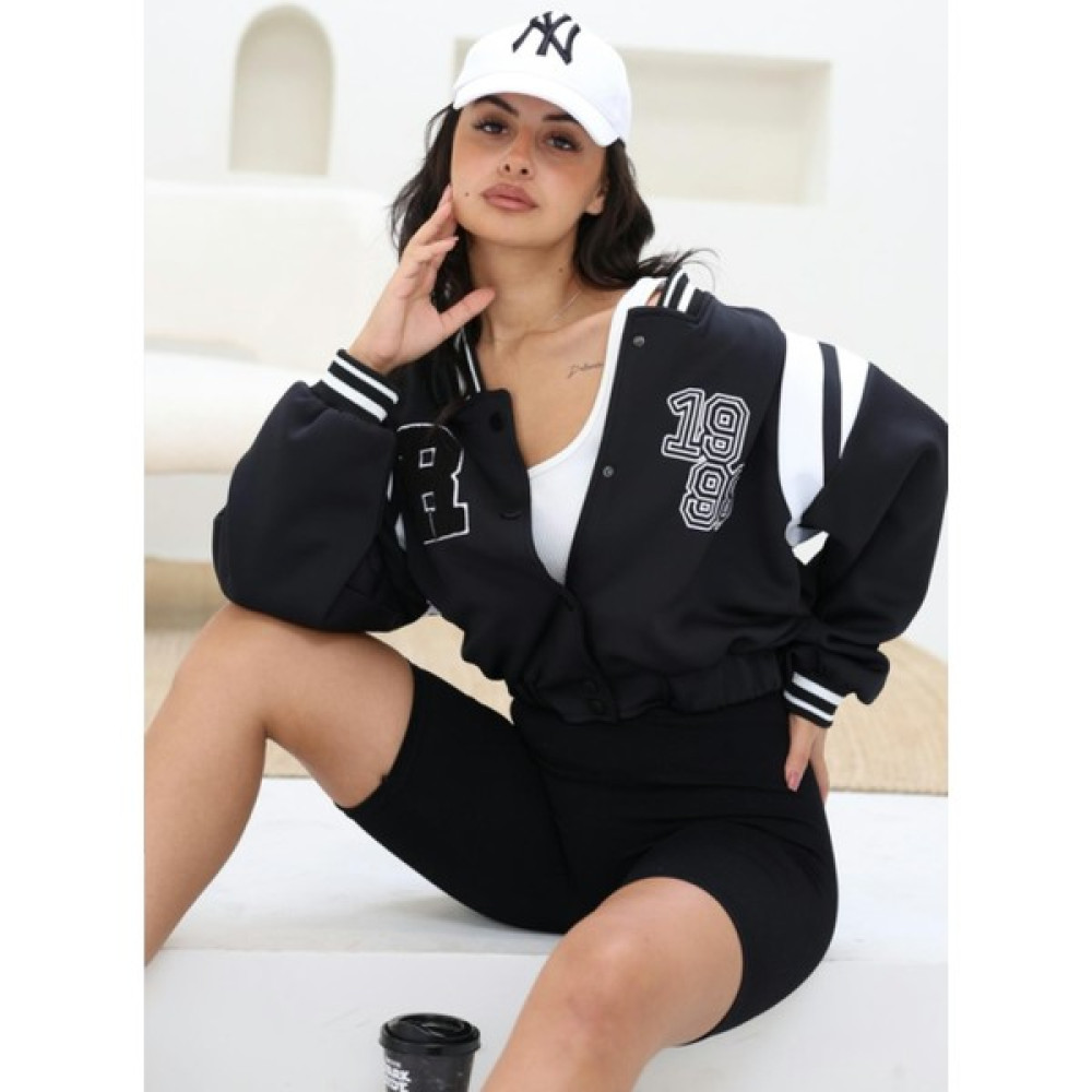 My Model Siyah Nakışlı Kısa Bomber Ceket Bayan Ceket Fiyatı