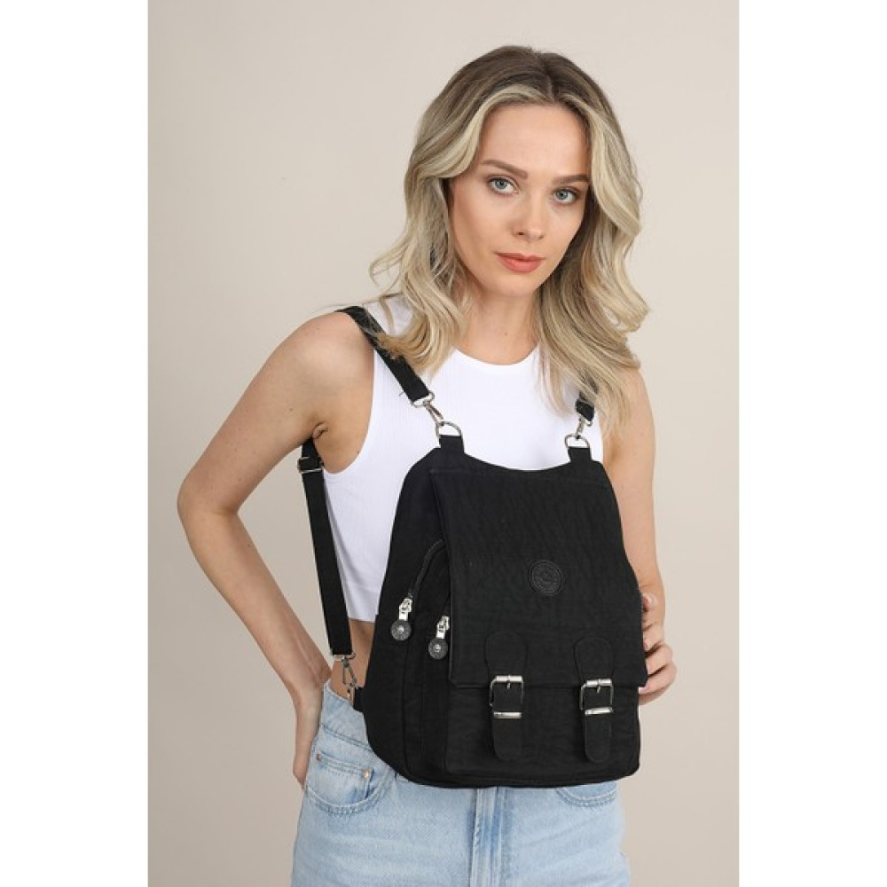 My Nisa Boutique Siyah Su Gecirmez Krinkıl Kumaş Kadın Omuz ve Sırt Çantası Bayan Sırt Çantası Fiyatı