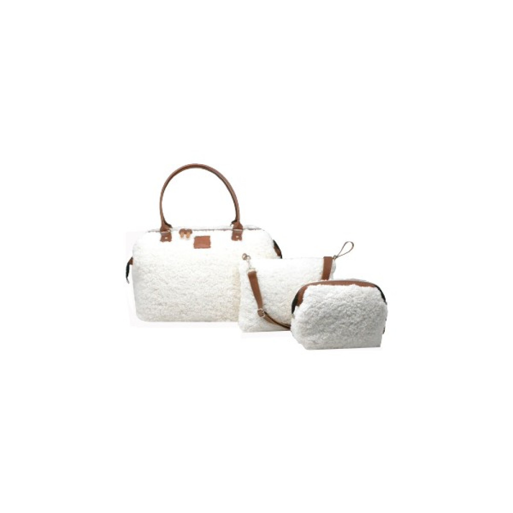 My Pioggia Babysi Mommy Bag Exclusive Ekru Kuzu Peluş 3 Lü Set Baby Anne Bebek Bakım ve Kadın Çantası - Beyaz Bebek Bakım Çantası Fiyatı