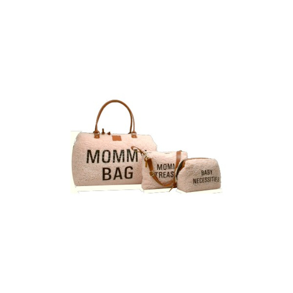 My Pioggia Babysi Mommy Bag Exclusive Pudra Kuzu Peluş 3 Lü Set Baby Anne Bebek Bakım ve Kadın Çantası - Flamingo Pembe Bebek Bakım Çantası Fiyatı