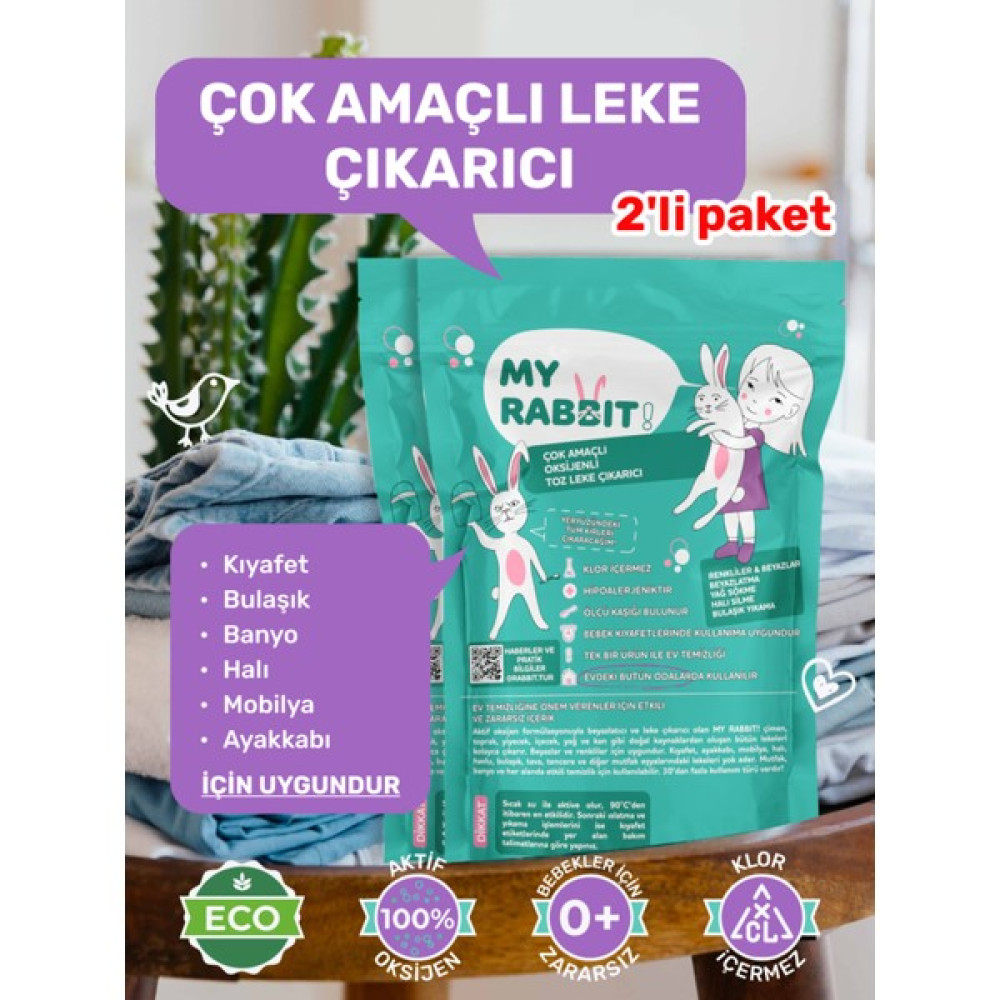 My Rabbit 2 Adet Çamaşır ve Yüzey Için Çok Amaçlı Oksijenli Toz Leke Çıkarıcı ve Beyazlatıcı 2 x 800 gr - 1,6 kg Çamaşır Yıkama Fiyatı