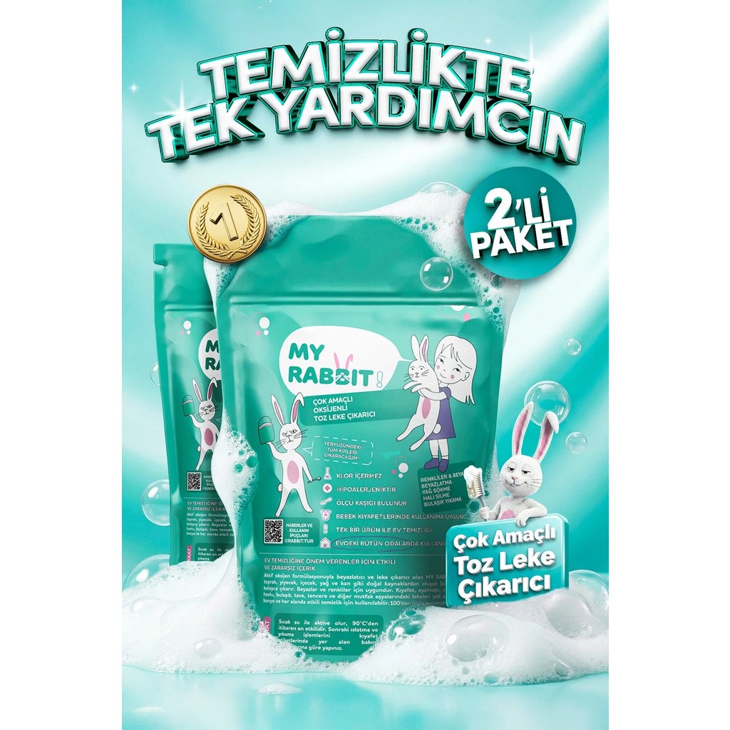 My Rabbit 2 Adet Çok Amaçlı Oksijenli Toz Leke Çıkarıcı ve Beyazlatıcı 2 x 800 gr - 1,6 kg Çamaşır Yıkama Fiyatı