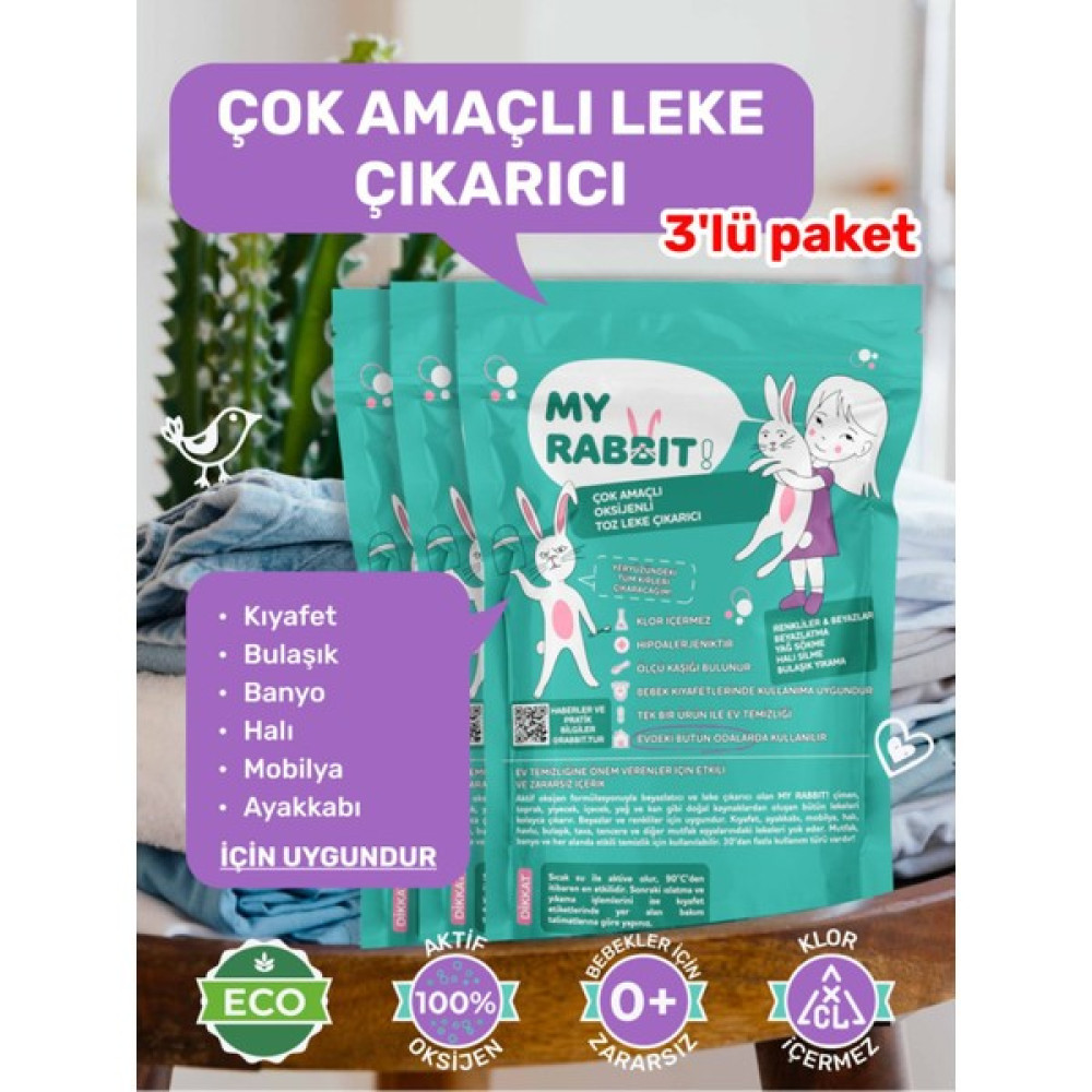 My Rabbit 3 Adet Çamaşır ve Yüzey Için Çok Amaçlı Oksijenli Toz Leke Çıkarıcı ve Beyazlatıcı 3 x 800 gr - 2,4 kg Çamaşır Yıkama Fiyatı