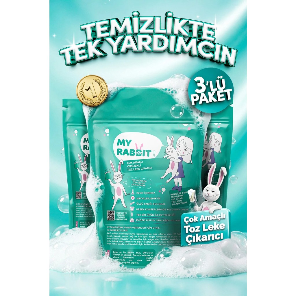 My Rabbit 3 Adet Çok Amaçlı Oksijenli Toz Leke Çıkarıcı ve Beyazlatıcı 3 x 800 gr - 2,4 kg Çamaşır Yıkama Fiyatı
