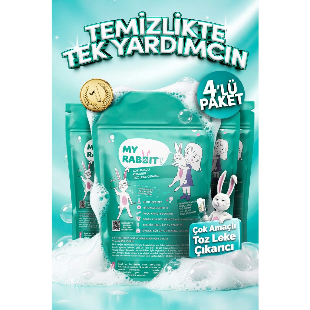 My Rabbit 4 Adet Çok Amaçlı Oksijenli Toz Leke Çıkarıcı ve Beyazlatıcı 800 gr 4 x 800 gr - 3,2 kg Çamaşır Yıkama Fiyatı