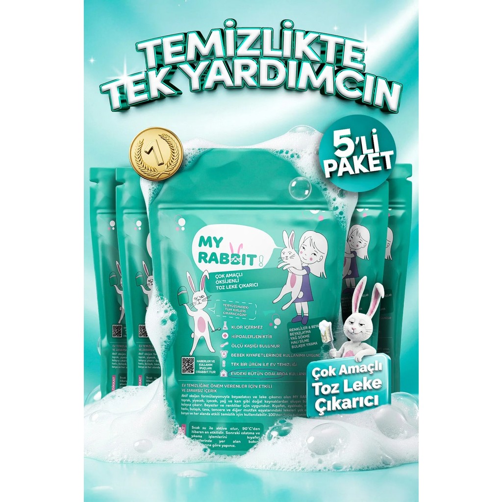 My Rabbit 5 Adet Çok Amaçlı Oksijenli Toz Leke Çıkarıcı ve Beyazlatıcı 5 x 800 gr - 4 kg Çamaşır Yıkama Fiyatı