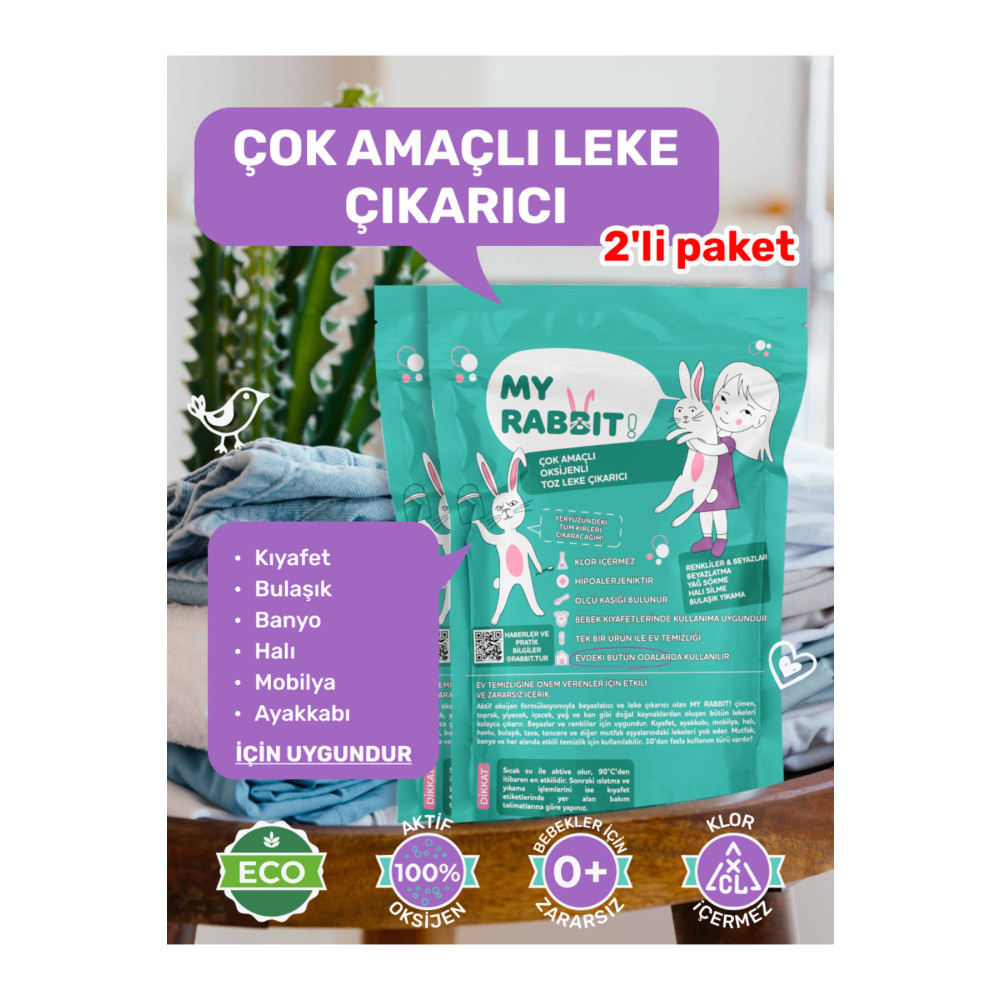 My Rabbit Çok Amaçlı Oksijenli Toz Leke Çıkarıcı 2li Paket 2 X 800 gr Çamaşır Yıkama Fiyatı