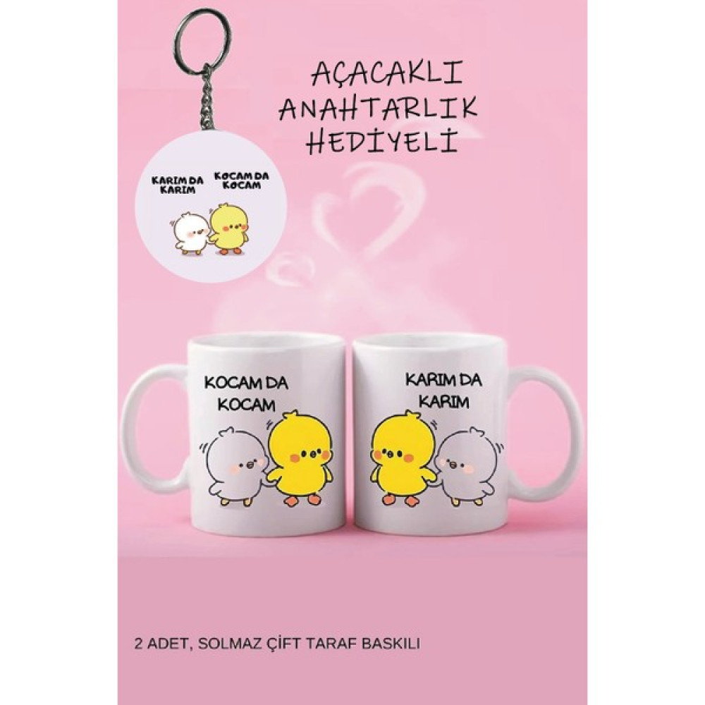 My Reatil Karım Da Karım / Kocam Da Kocam Kupa Bardak 2'li + Anahtarlık - Beyaz Fincan / Bardak / Kahve Takımı Fiyatı