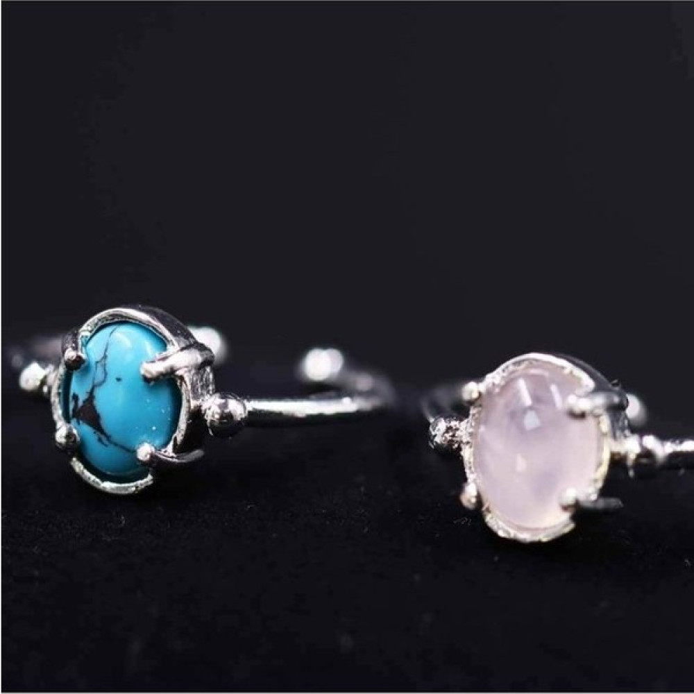 My Takı Ağacım FH Gümüş Rodyumlu Pembe Kuvars Taşı-Turkuaz Firuze Taşı Yüzük Oval Kesim 2'li Set - Gümüş Rengi - S / M Bijuteri Yüzük Fiyatı