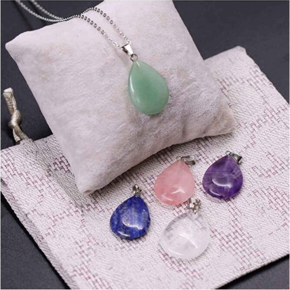 My Takı Ağacım FH Kristal Kuvars-Pembe Kuvars Taşı-Lapis Lazuli-Ametist Taşı-Aventurin Taşı Damla Model Kolye 5'li Set Bijuteri Kolye Fiyatı