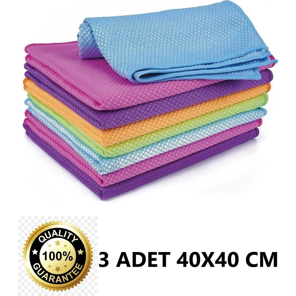 M.Y. Taso 3 Adet Mikrofiber Oto Cam Temizlik Bezi Baklava Desen Cam Bezi Toz Leke Bırakmaz 40X40 cm Renkli Oto Bakım Bezleri Fiyatı