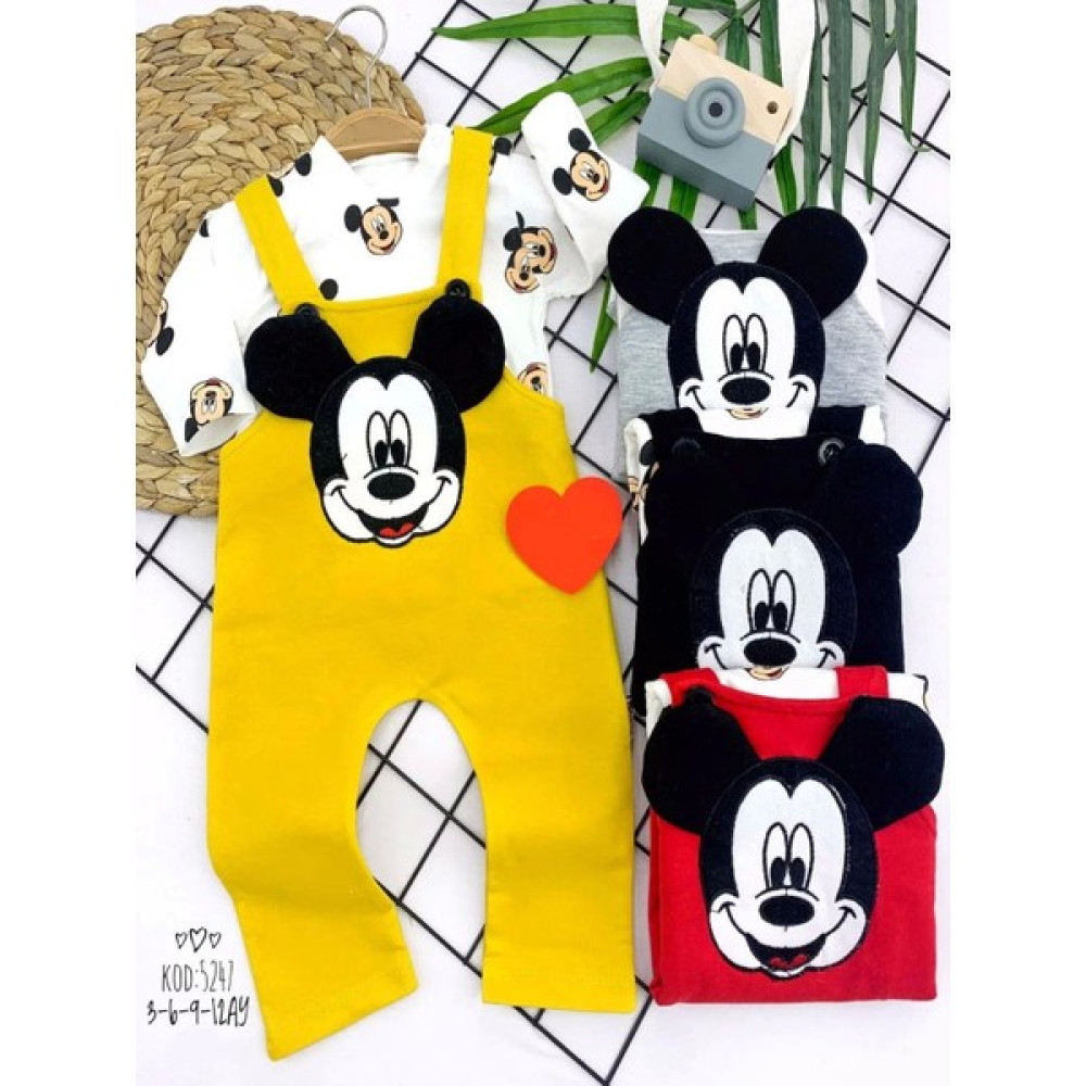 My The Mall Mickey Figürlü Uzun Kollu Baskılı Sweatli 2li Kız Erkek Bebek Salopet Takımı Siyah Bebek Giysi Takım Fiyatı