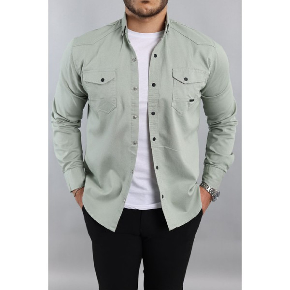 My Vintage Slim Fit Erkek Dar Kesim Pamuklu Kot Gömlek Su Yeşili Erkek Gömlek Fiyatı