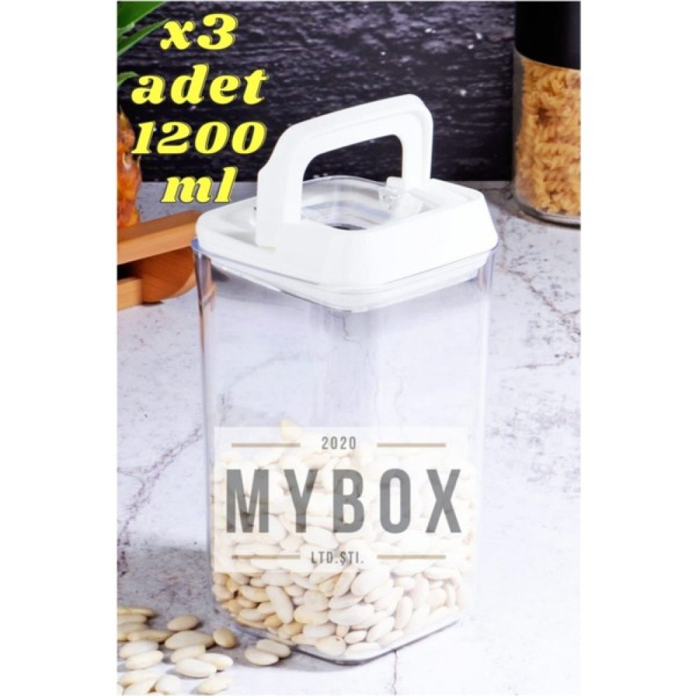 Mybox 1200ML Saklama Kabı x 3 Adet Süper Vakumlu Beyaz (Özel Kapak) , Erzak Kabı BEST-1200 x 1 Saklama Kapları Fiyatı