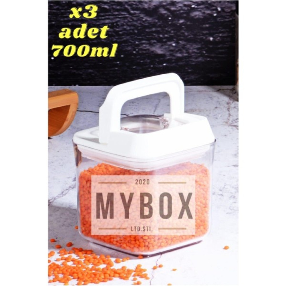Mybox 700ML Saklama Kabı x 3 Adet Süper Vakumlu Beyaz (Özel Kapak) , Erzak Kabı BEST-700 x 1 Saklama Kapları Fiyatı