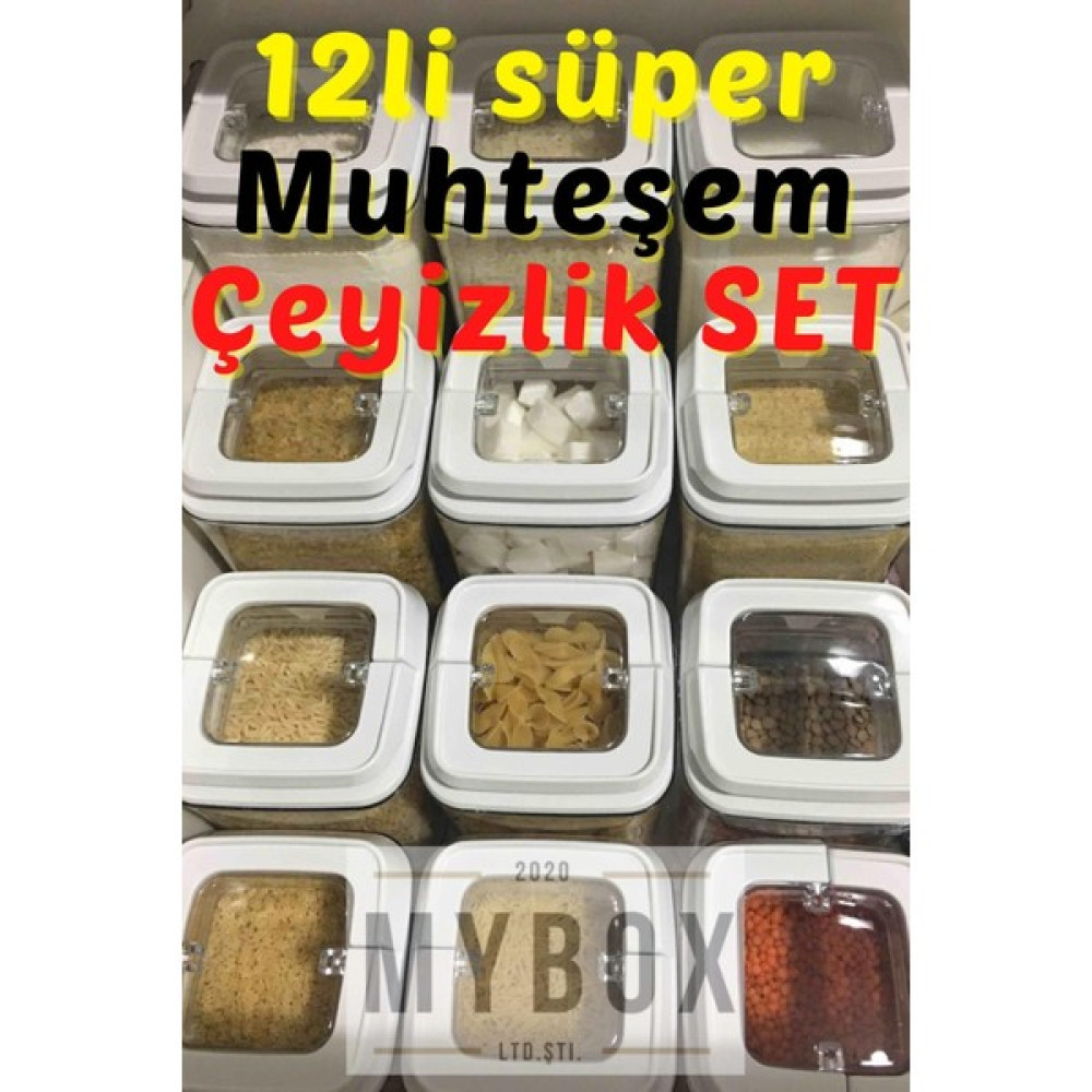 Mybox Çeyizlik Set 12LI Saklama Kabı Süper Vakumlu (Özel Kapak) , Erzak Kabı Mybox (1700+1200+900+7 Saklama Kapları Fiyatı