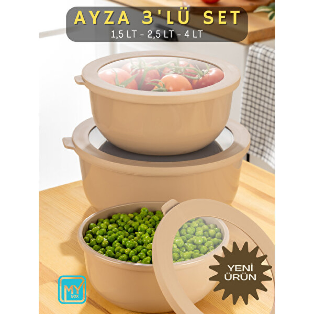 Mybox Erzak Saklama Kabı Seti - Ayza 3 Parça 1500 Ml, 2500 Ml, 4500 ml - Açık Kahverengi Saklama Kapları Fiyatı