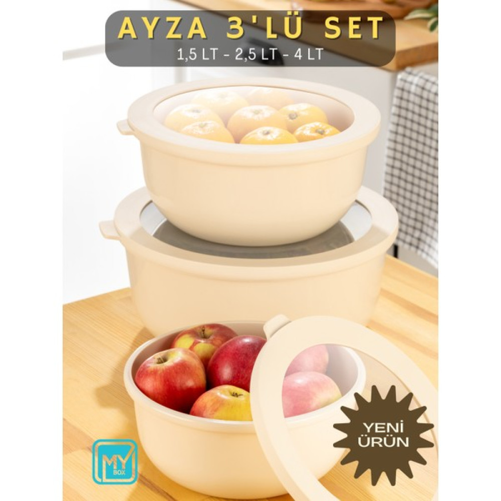 Mybox Erzak Saklama Kabı Seti - Ayza 3 Parça 1500 Ml, 2500 Ml, 4500 ml - Krem Saklama Kapları Fiyatı