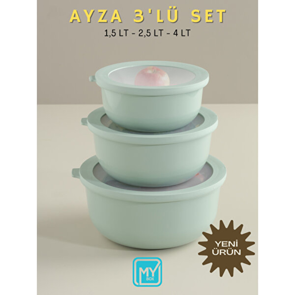Mybox Erzak Saklama Kabı Seti - Ayza 3 Parça 1500 Ml, 2500 Ml, 4500 ml - Su Yeşili Saklama Kapları Fiyatı