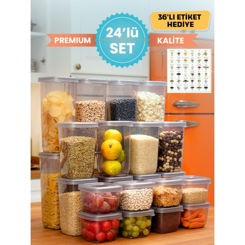 MYBOX Saklama Kabı - 18, 24, 30 Parça Setler - Etiket Hediyeli - Erzak ve Baharatlık Saklama Kabı Seti, 550 Ml, 1200 Ml, 1750 ml - 24 Adet Saklama Kapları Fiyatı