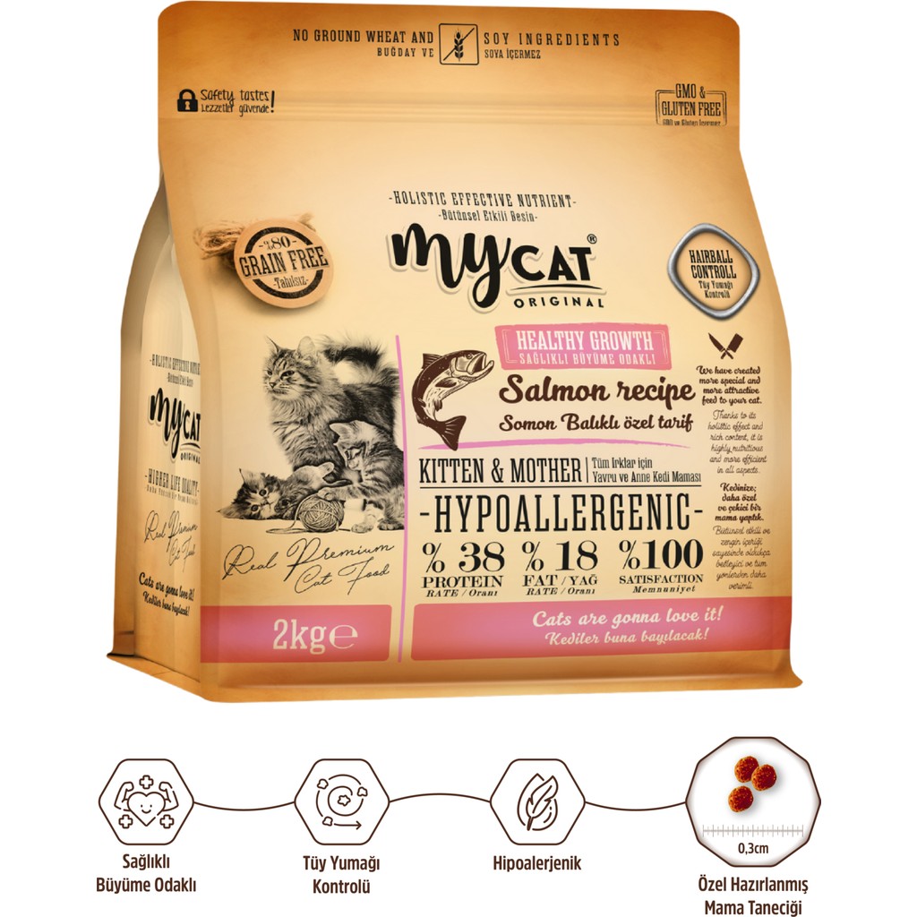 Mycat Orıgınal Az Tahıllı Somon Balıklı Yavru ve Anne Kedi Maması 2kg - 1 Evcil Hayvan Ürünleri Fiyatı