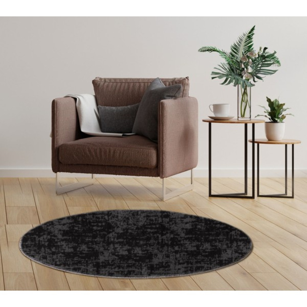 Myevilla Jel Kaymaz Taban Peluş Siyah Yuvarlak Halı - 200 x 200 cm Yolluk Fiyatı