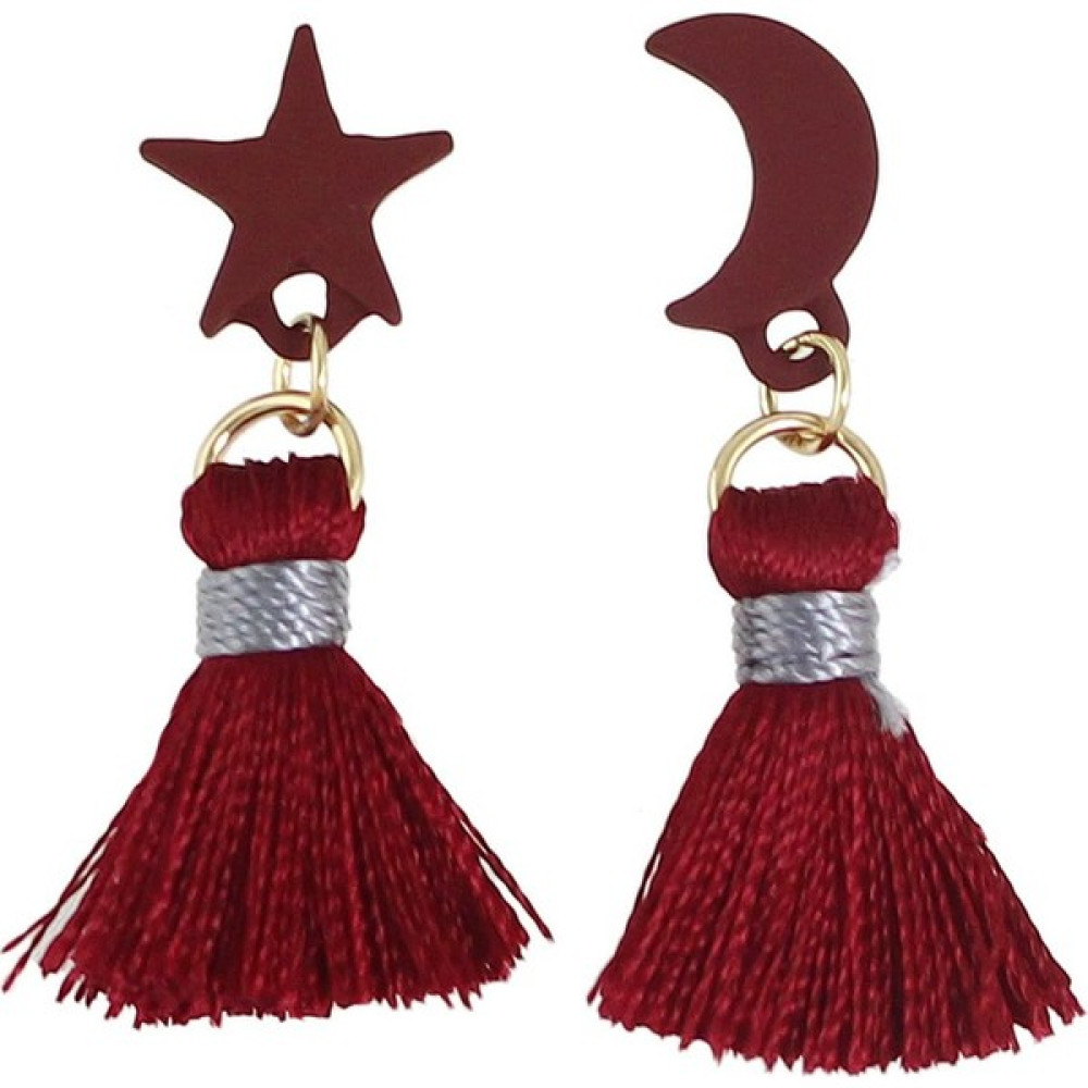 Myfavori Bohemian Kırmızı Püskül Ay Yıldız Küpe Bijuteri Küpe Fiyatı