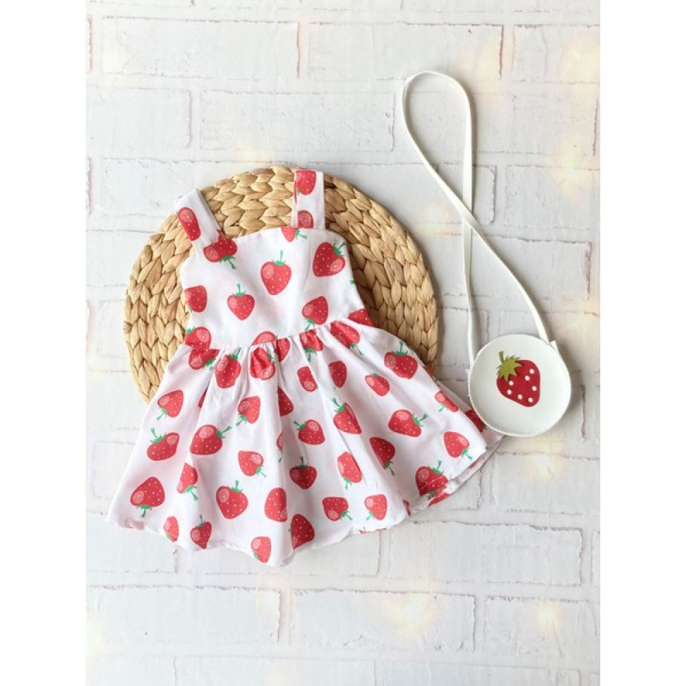 Mygobebe Çilek Desenli Çantalı Fiyonk Detaylı Elbise Bebek Elbisesi Fiyatı