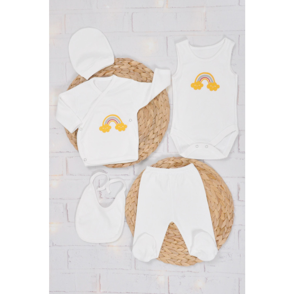 MYGOBEBE Organik Gökkuşağı Desenli Yenidoğan 5li Zıbın Seti 0-3 AY Beden Bebek Hastane Çıkışı Fiyatı